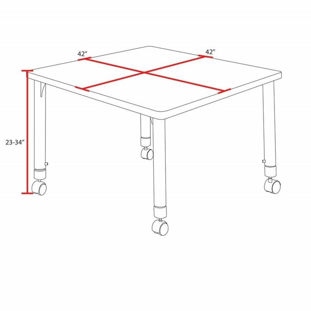 42" Square Mobile Table with 4 Blue Stack Chairs Y758884