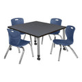 42" Square Mobile Table with 4 Blue Stack Chairs Y758884