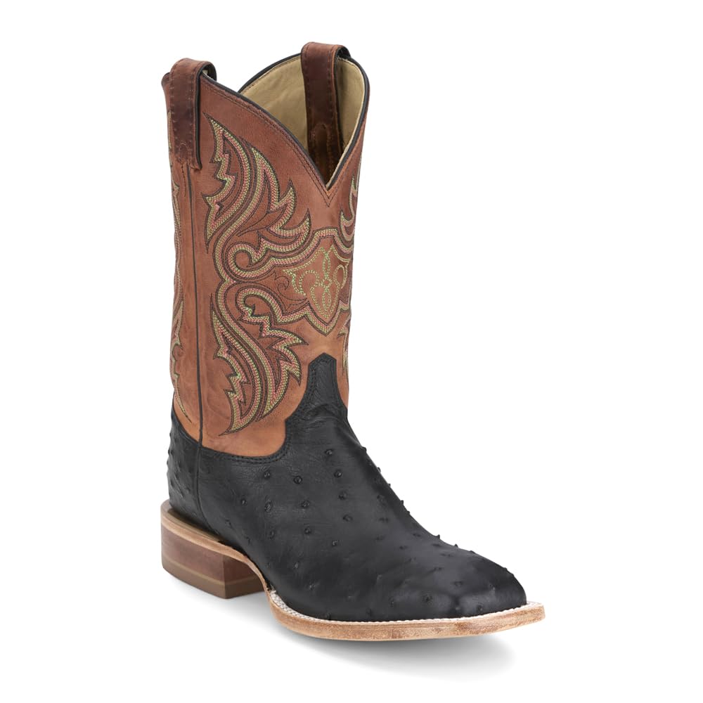 Black Brown Ostrich Square Toe Pull On Dress Boots M609124