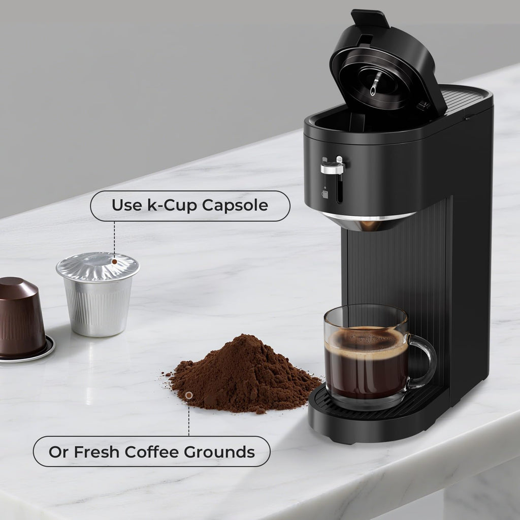 Single Serve Coffee Maker for K Cup and Ground Coffee, 6oz-14oz, Matte Black E17942