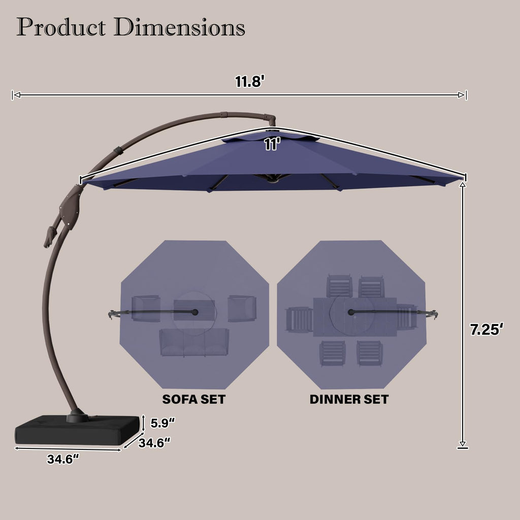 11FT Aluminum Offset Umbrella with Base W2059