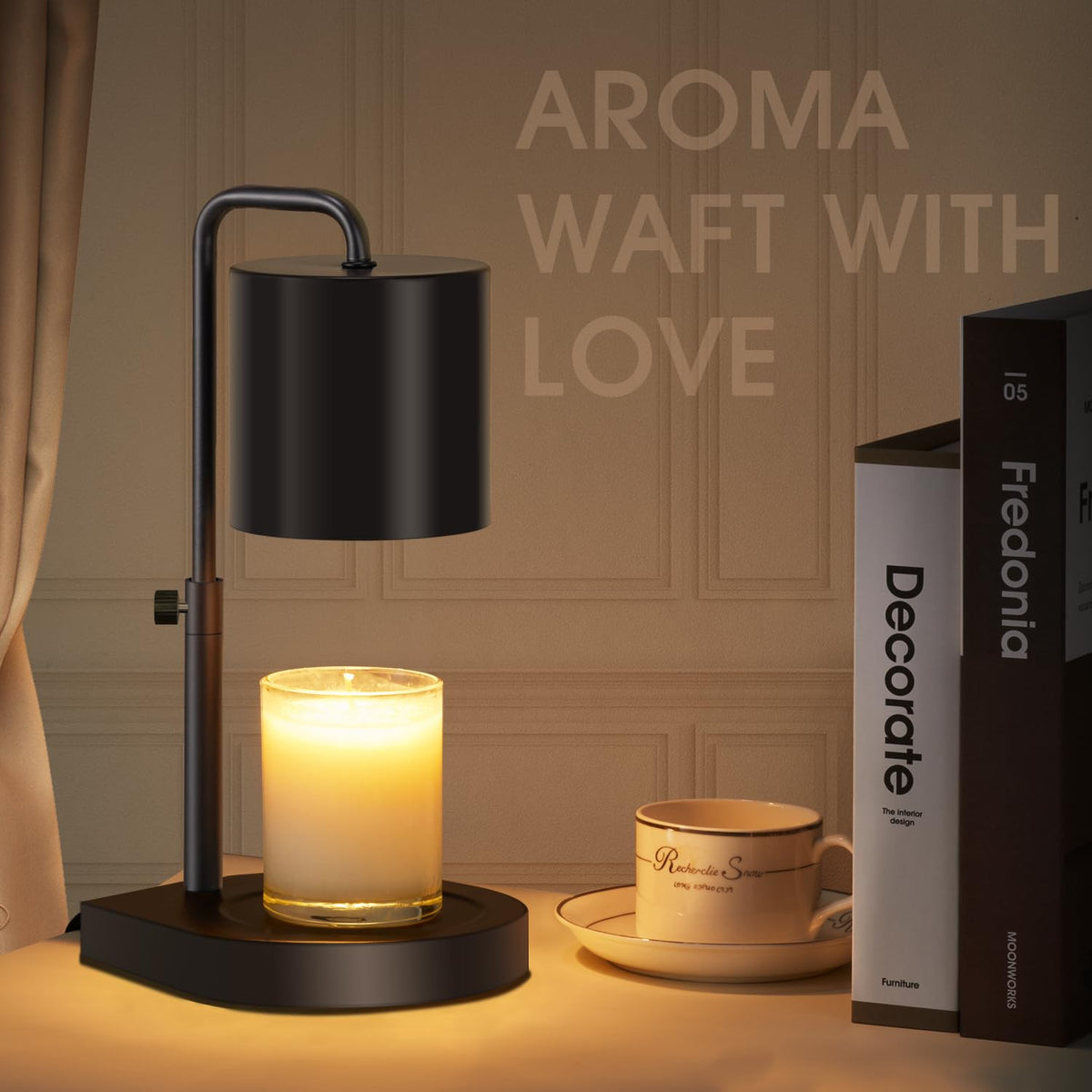 Black Adjustable Height Dimmable Candle Warmer Lamp with Timer P185