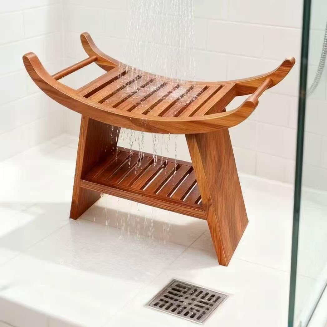 Teak Shower Bench with Storage Shelf H46684