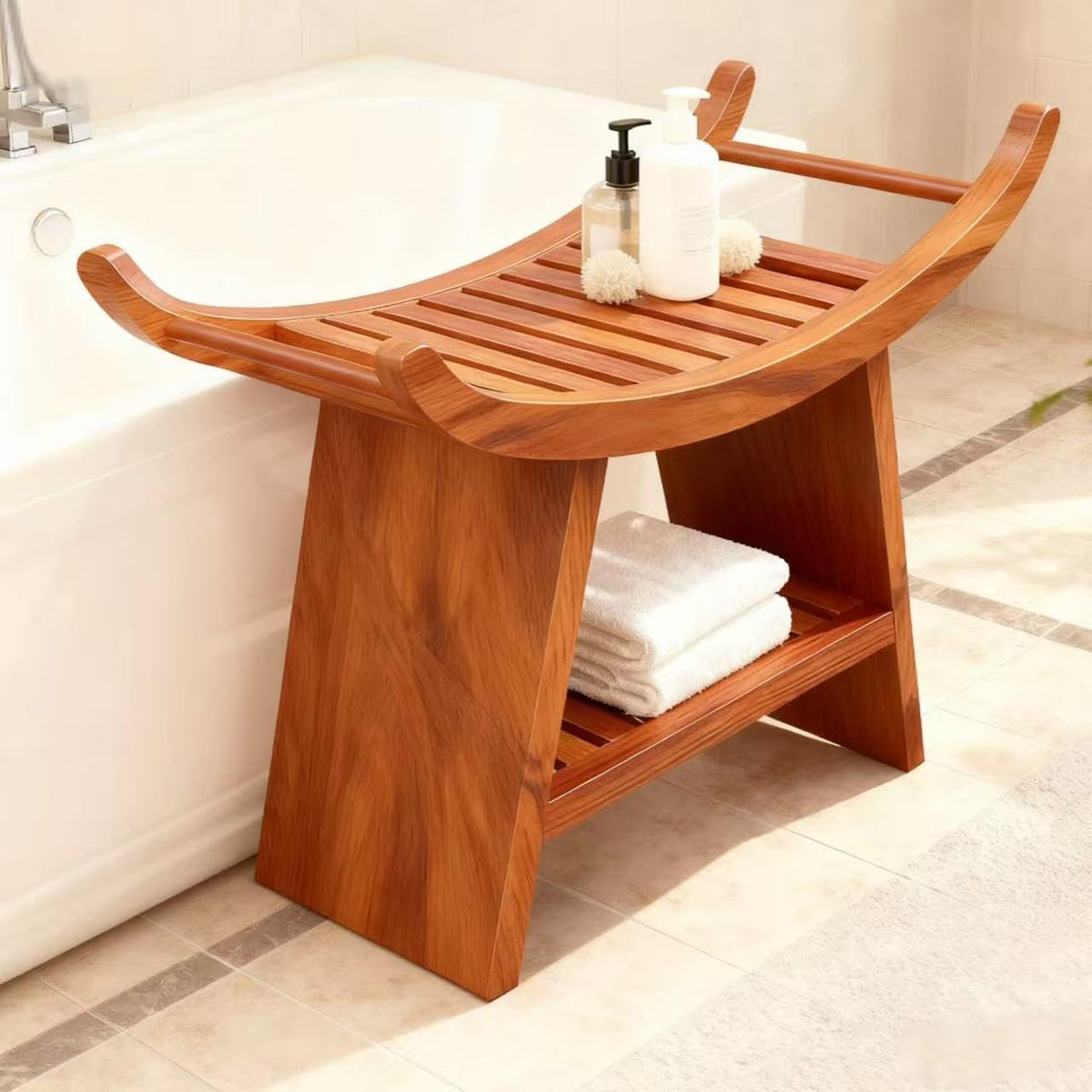 Teak Shower Bench with Storage Shelf H46684