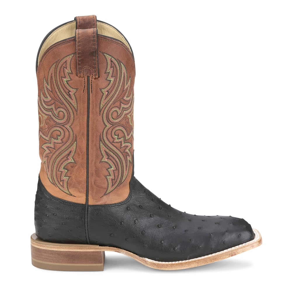 Black Brown Ostrich Square Toe Pull On Dress Boots M609124