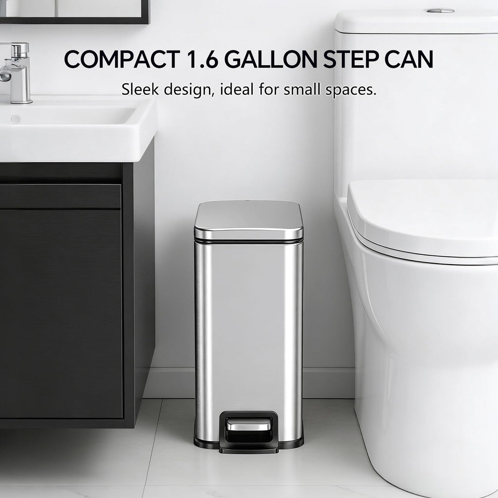 13 Gallon and 1.6 Gallon Stainless Steel Trash Can Set with Lid and Step-on Pedal D8618
