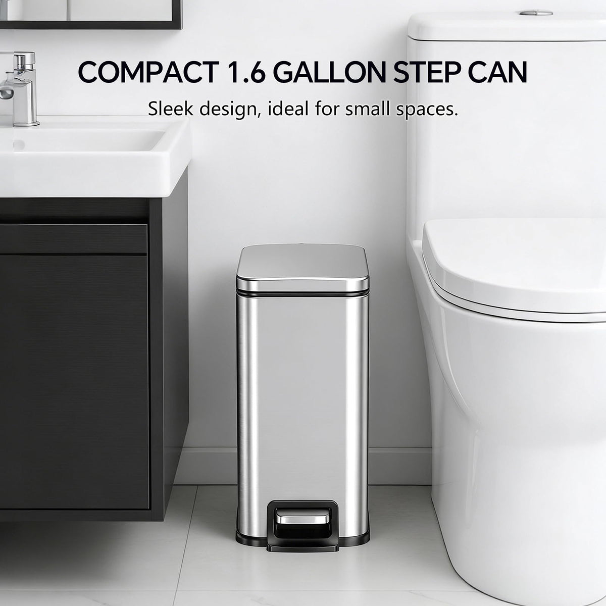 13 Gallon and 1.6 Gallon Stainless Steel Trash Can Set with Lid and Step-on Pedal D8618
