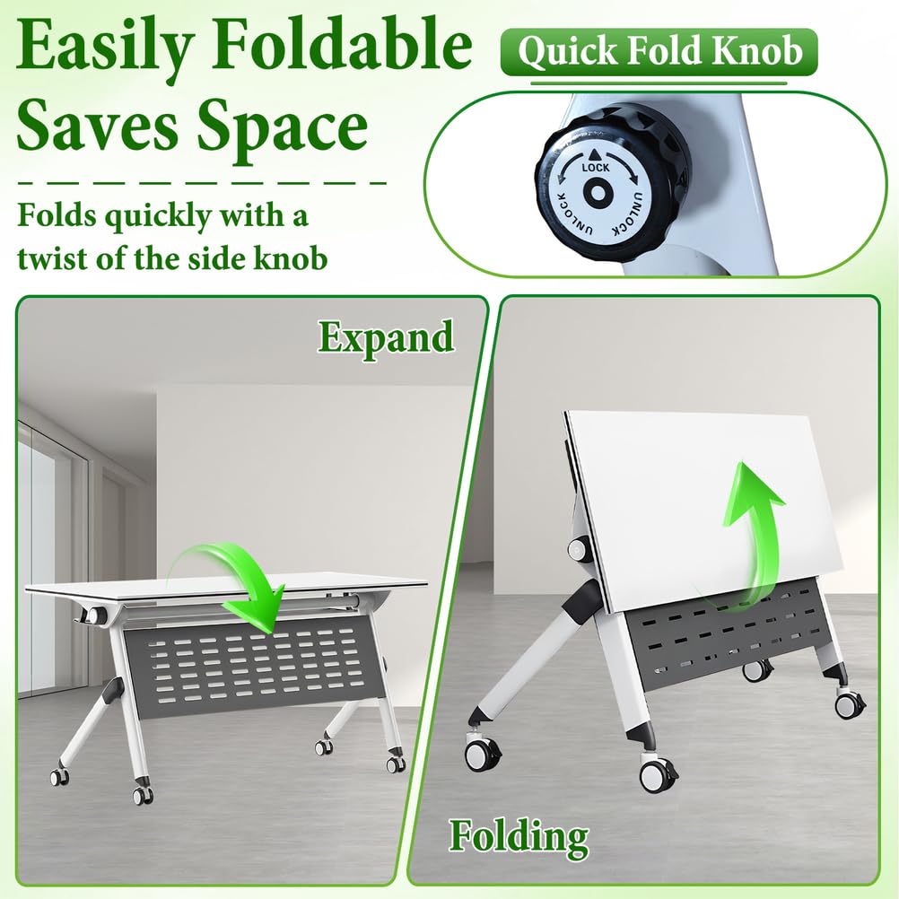 Folding Conference Table with Locking Wheels, 8 Pack, 63x24x30 Inch Y51787