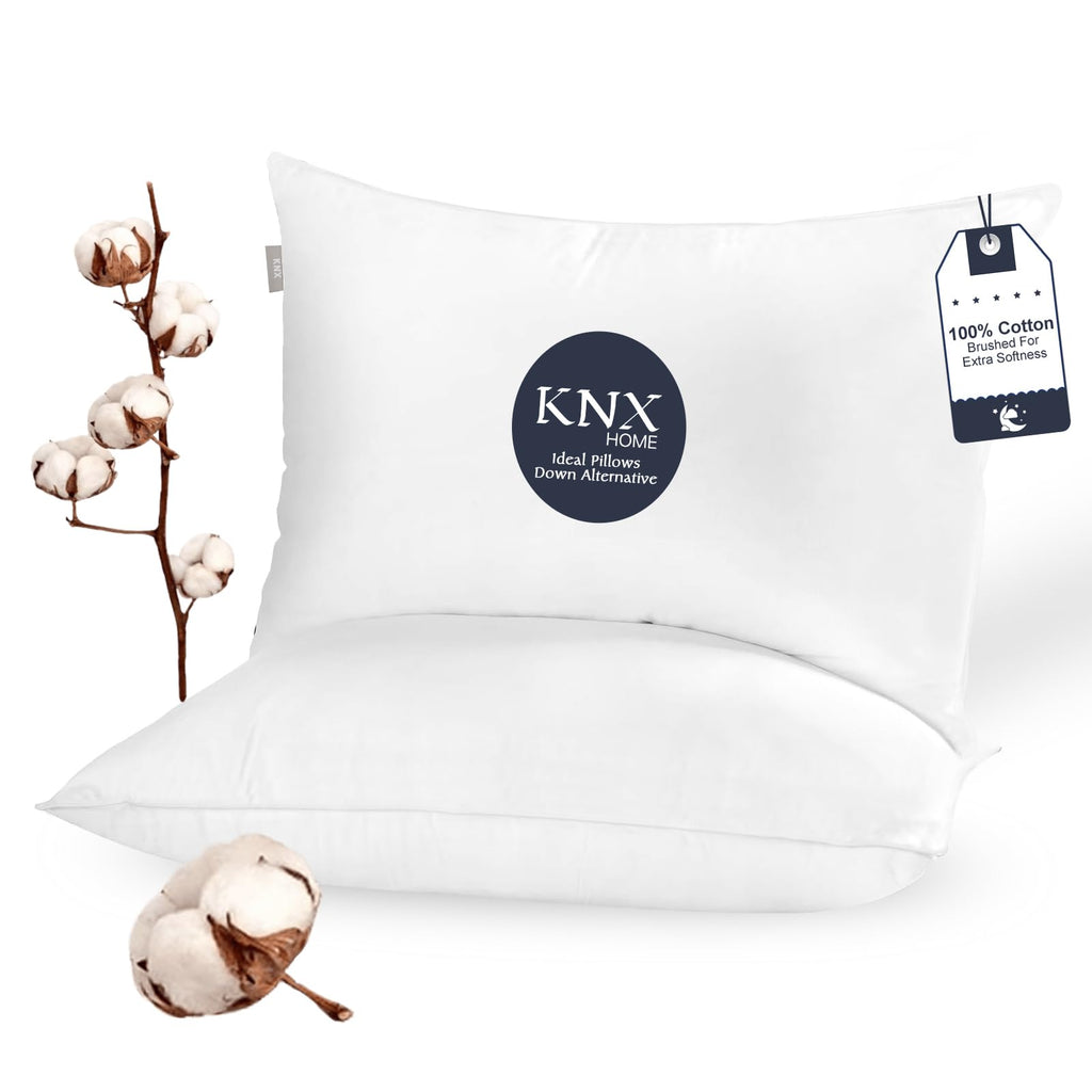 Soft Fluffy Queen Size Bed Pillows Set of 2 Cotton Cover M267