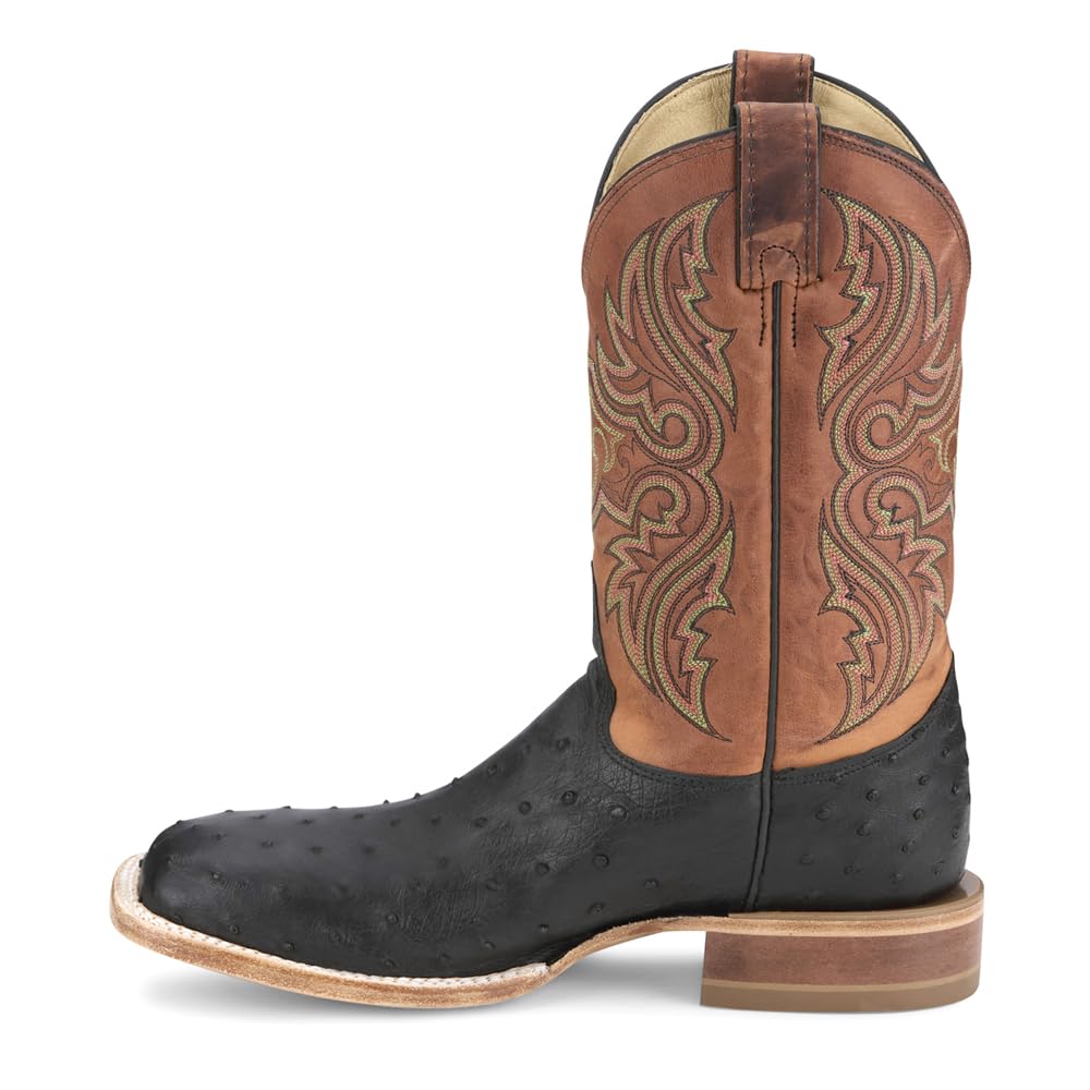 Black Brown Ostrich Square Toe Pull On Dress Boots M609124