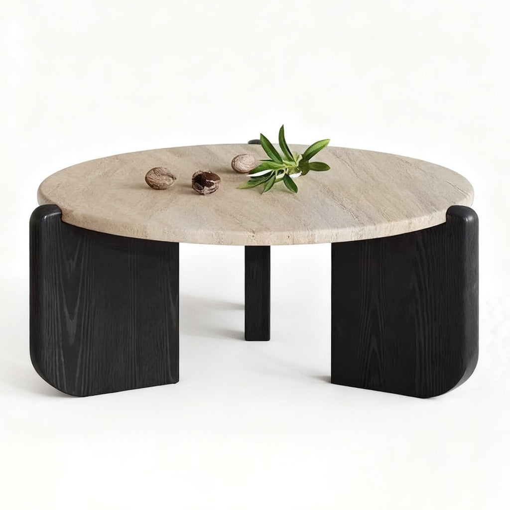Solid Wood Stone Top Coffee Table D4585
