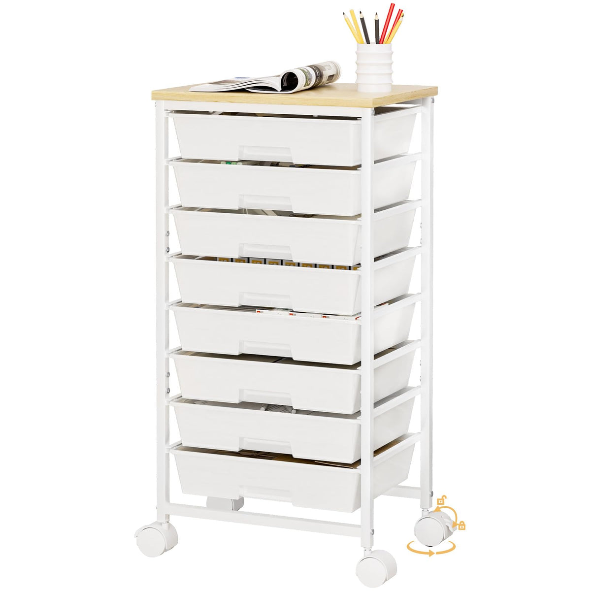 Rolling Storage Drawer Cart 8 Drawer Lockable Wheels L673