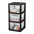 Black 3 Drawer Plastic Storage Tower with Clear Removable Bins C731