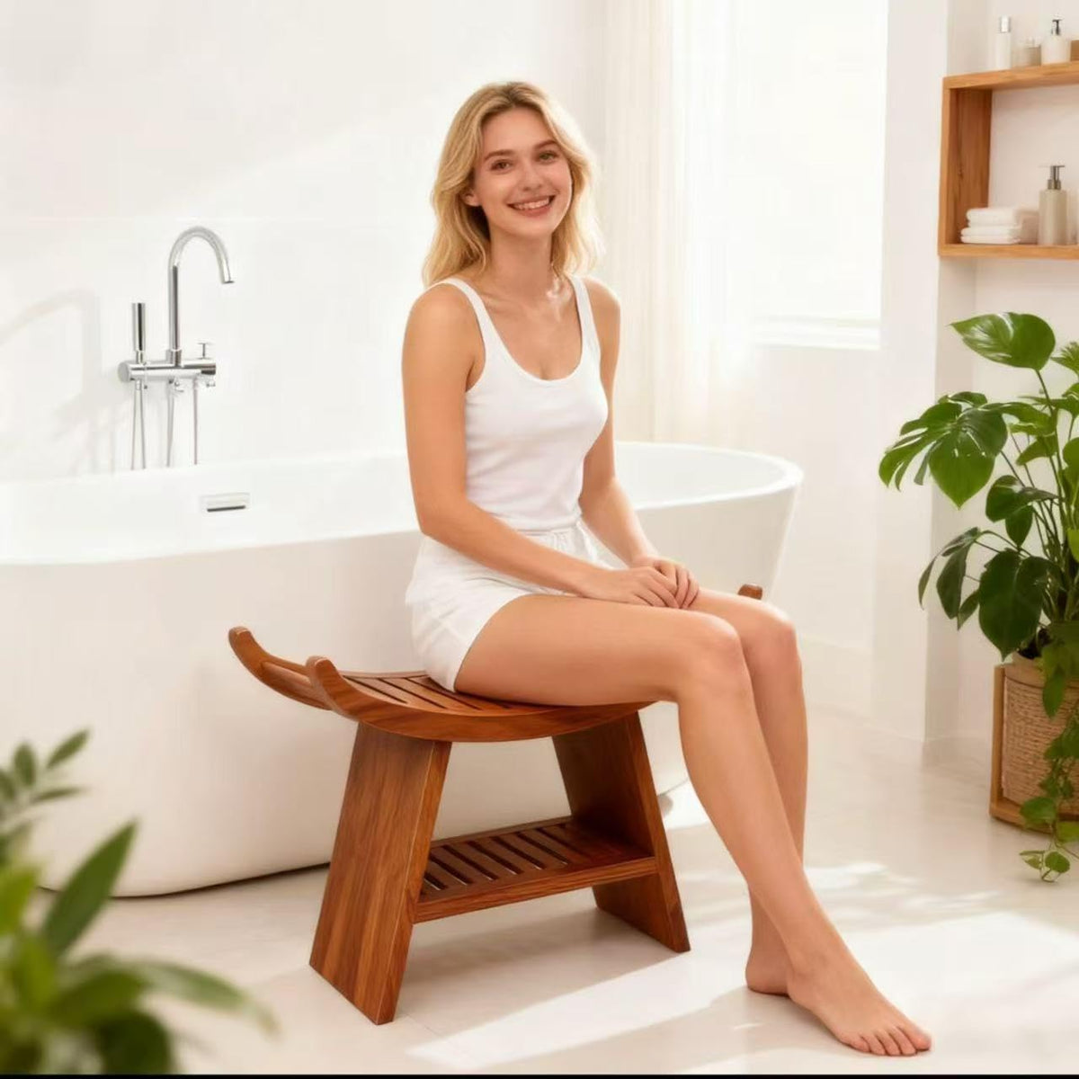 Teak Shower Bench with Storage Shelf H46684