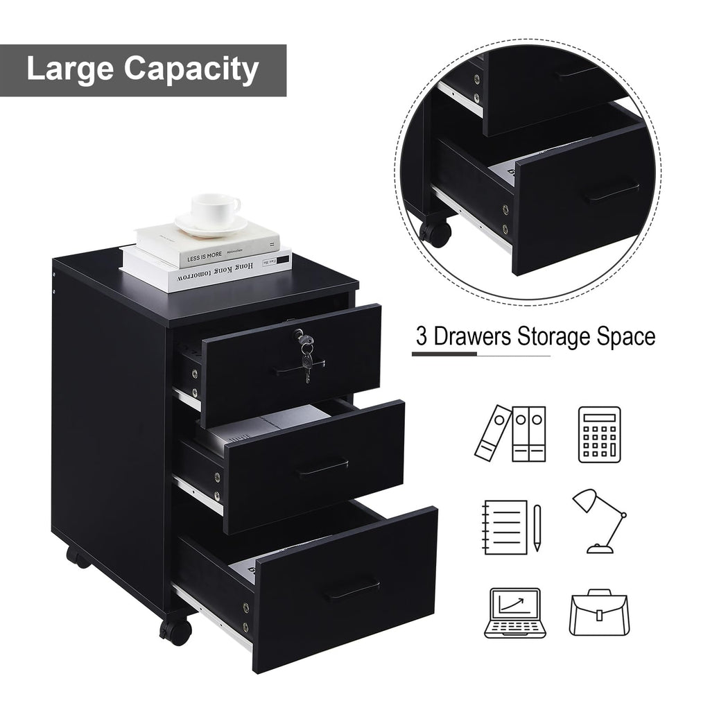 3 Drawer Black File Cabinet with Lock K7741