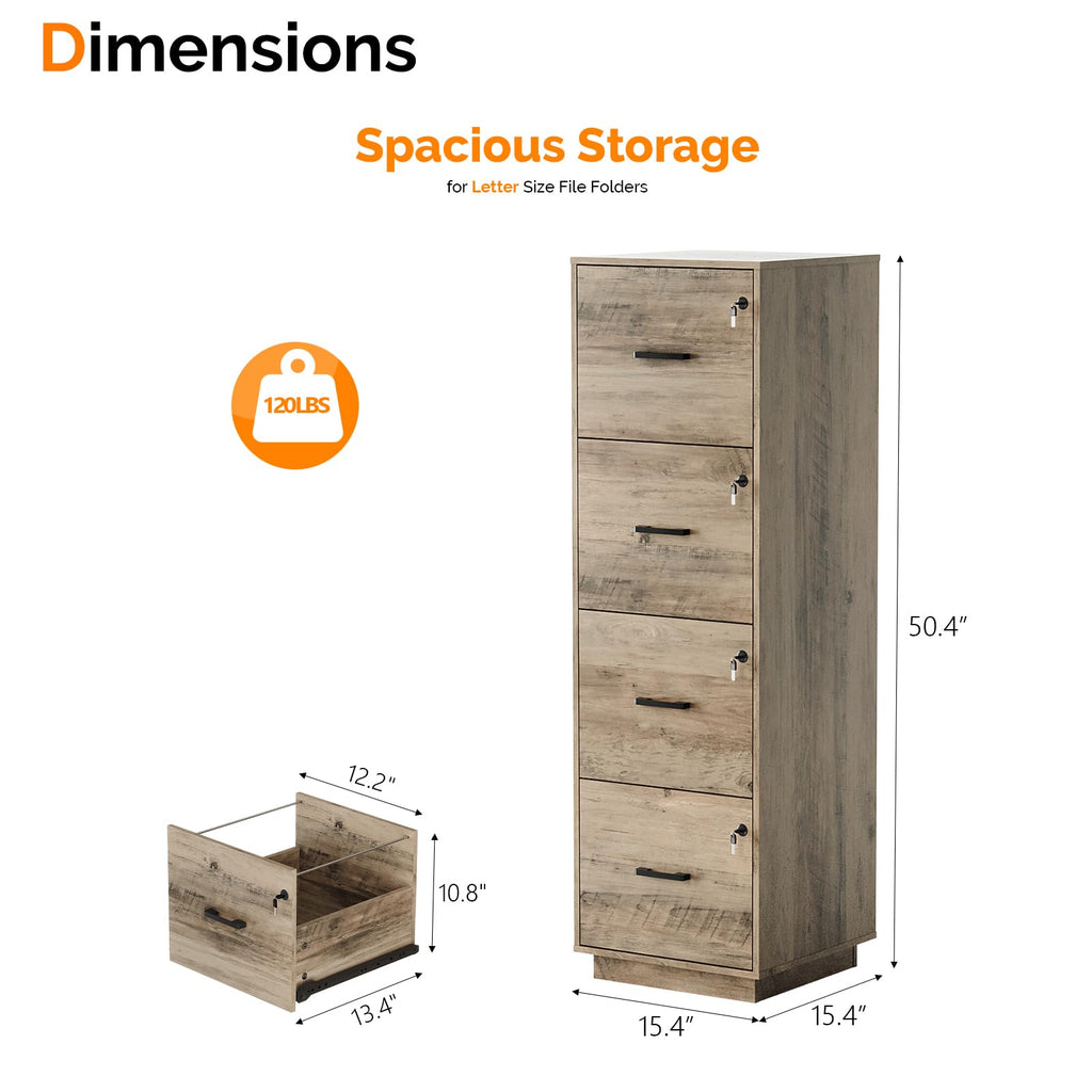 4 Drawer Wood File Cabinet with Lock F26627