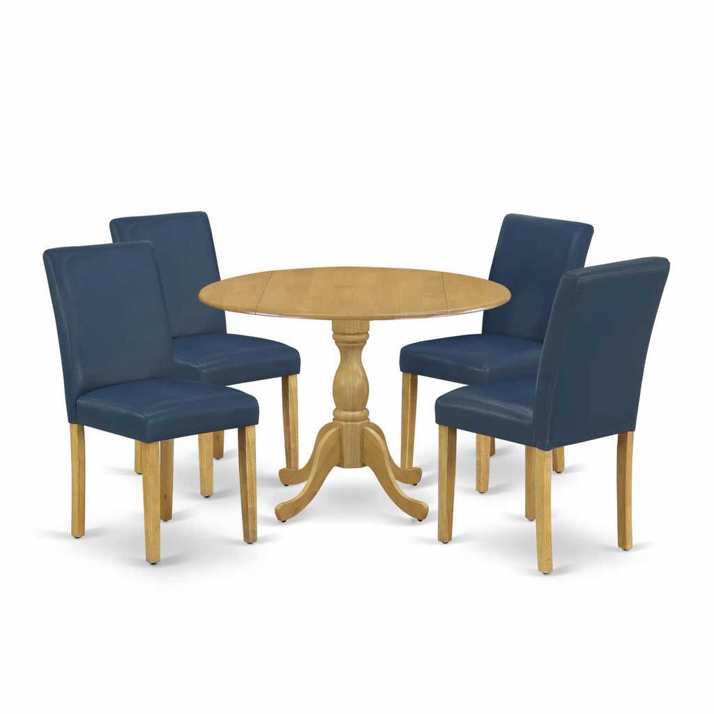 5 Piece Oak Dining Set with Dropleaf Table and 4 Blue Chairs B272127