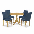5 Piece Oak Dining Set with Dropleaf Table and 4 Blue Chairs B272127