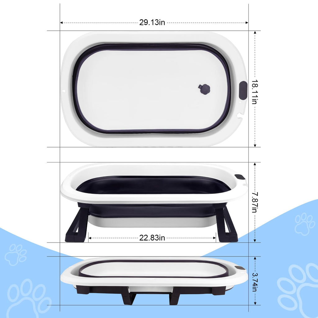 Collapsible Pet Bathtub with Water Drain Plug and Grooming Brush K5208