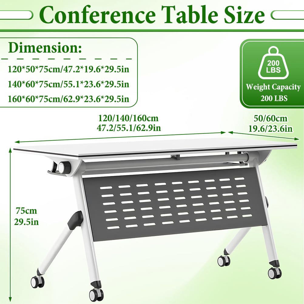 Folding Conference Table with Locking Wheels, 8 Pack, 63x24x30 Inch Y51787