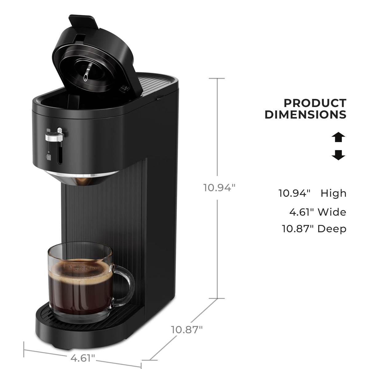 Single Serve Coffee Maker for K Cup and Ground Coffee, 6oz-14oz, Matte Black E17942
