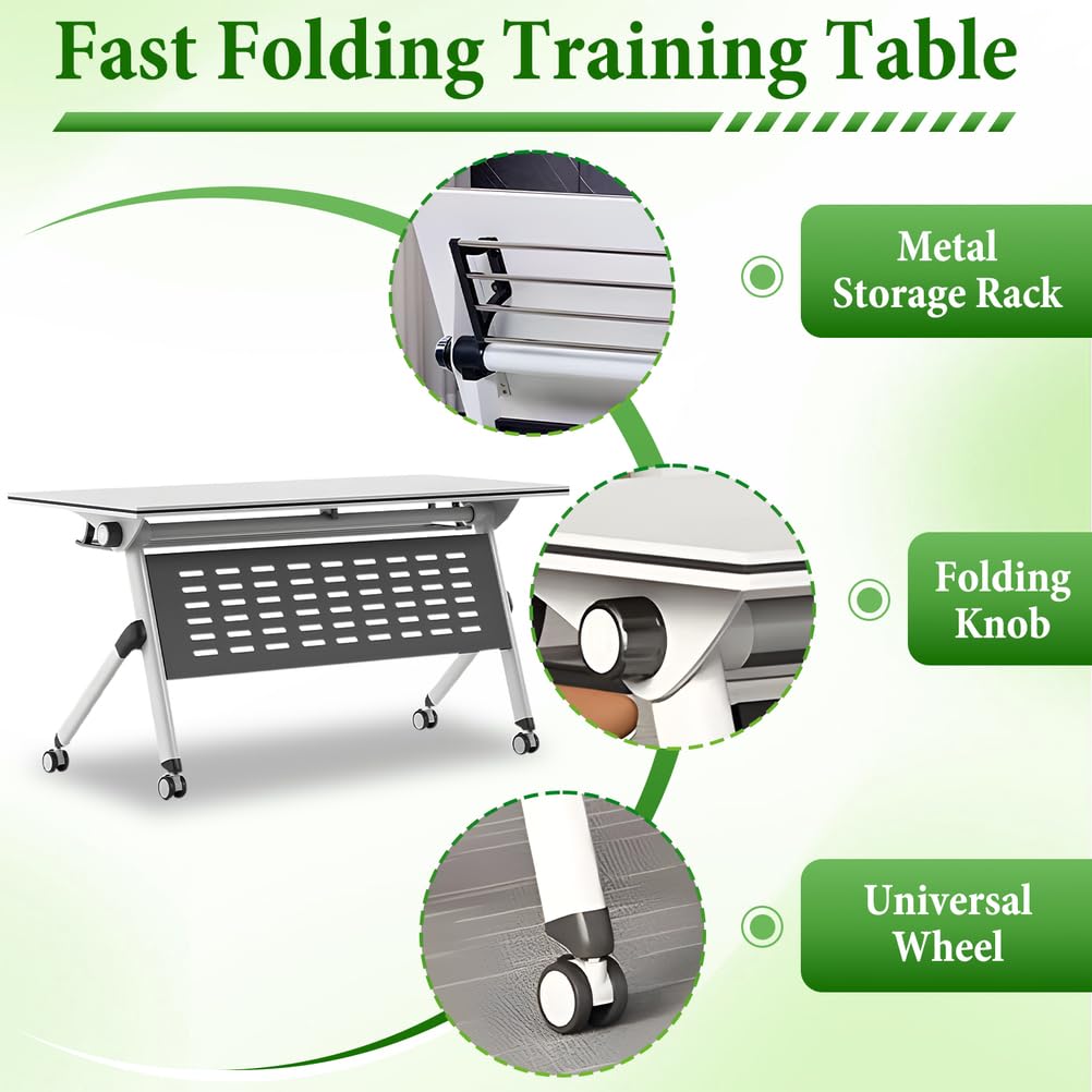 Folding Conference Table with Locking Wheels, 8 Pack, 63x24x30 Inch Y51787