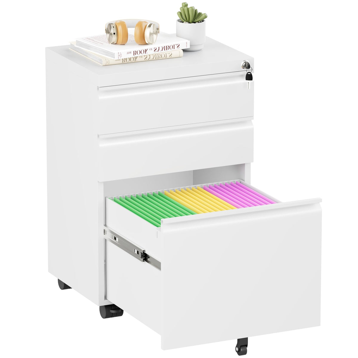 White 3 Drawer Metal Rolling File Cabinet E7210