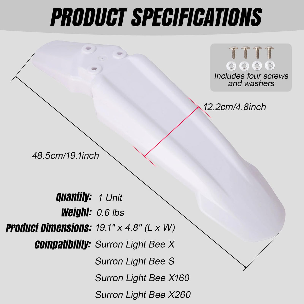 White Dirt Bike & Ebike Front Fender G946