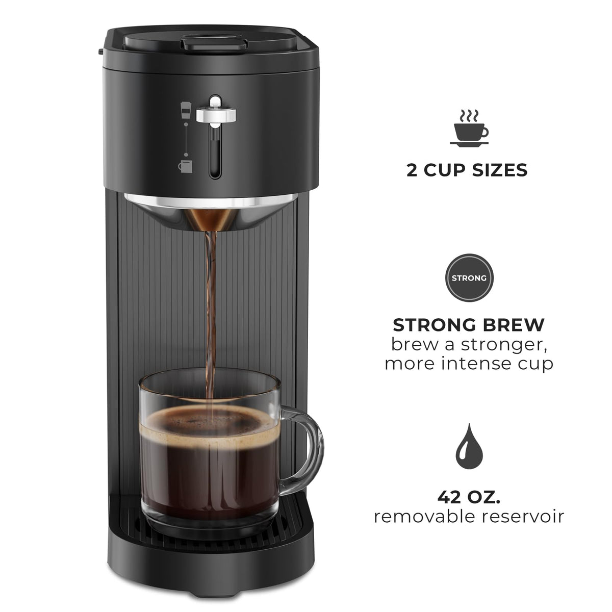Single Serve Coffee Maker for K Cup and Ground Coffee, 6oz-14oz, Matte Black E17942