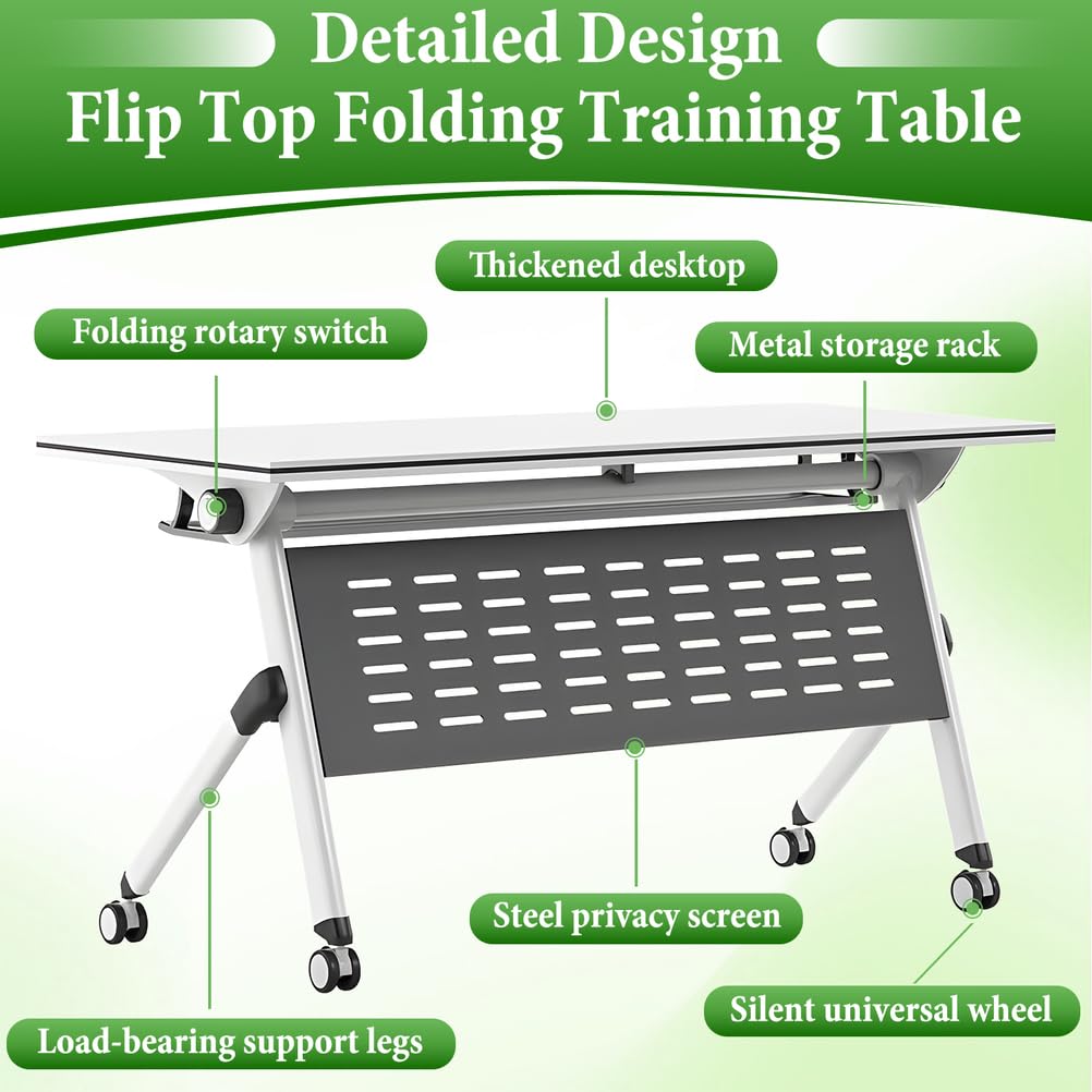 Folding Conference Table with Locking Wheels, 8 Pack, 63x24x30 Inch Y51787