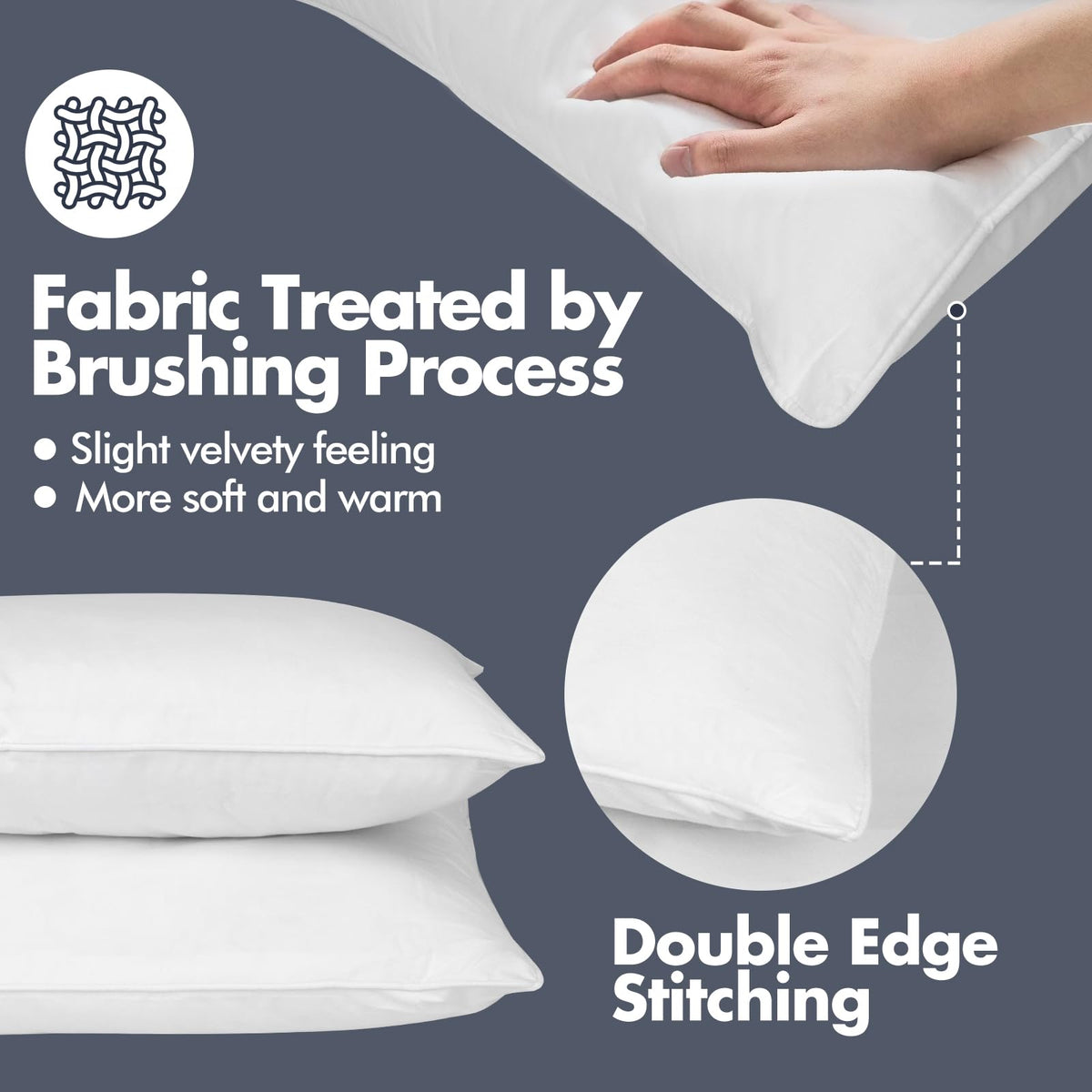 Soft Fluffy Queen Size Bed Pillows Set of 2 Cotton Cover M267