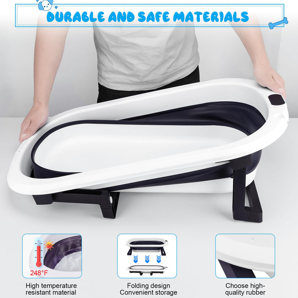 Collapsible Pet Bathtub with Water Drain Plug and Grooming Brush K5208