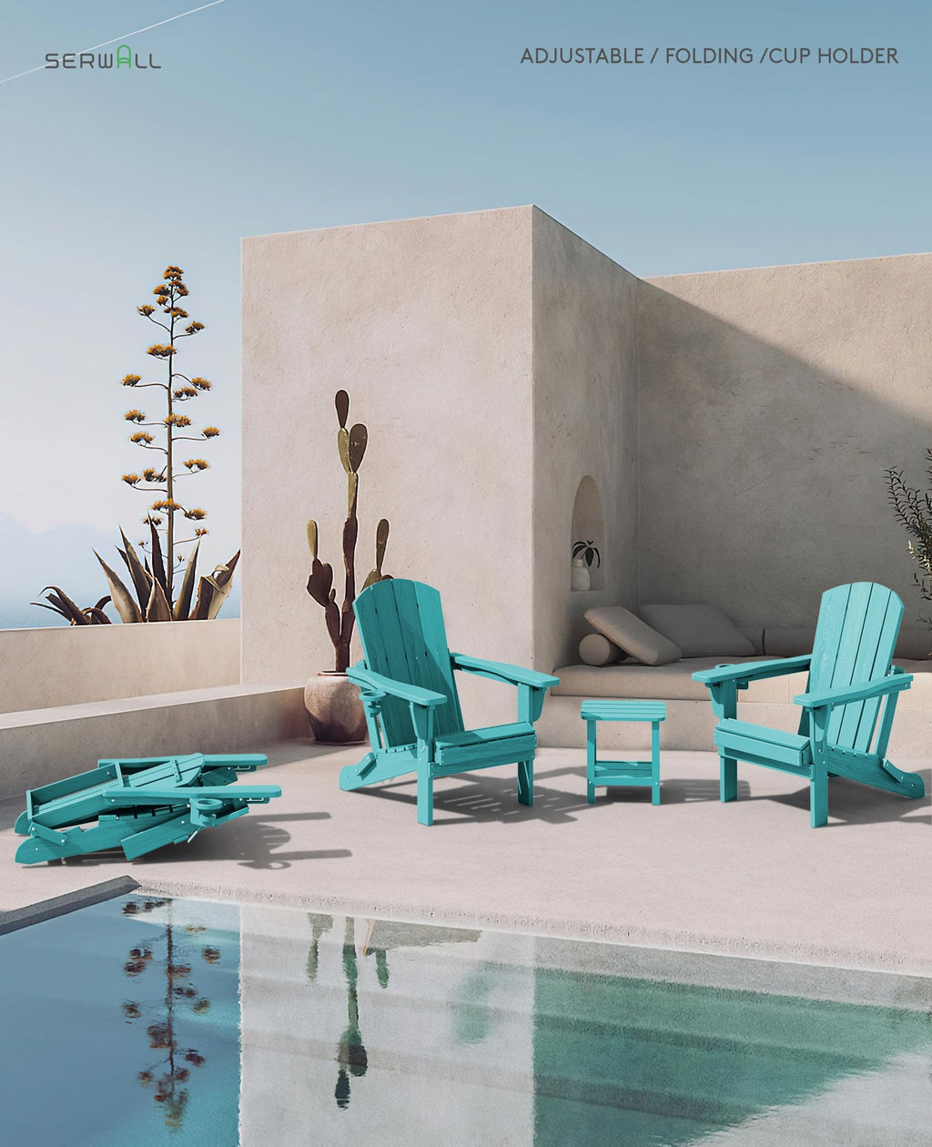 Folding Adjustable Adirondack Chair with Cup Holder W346