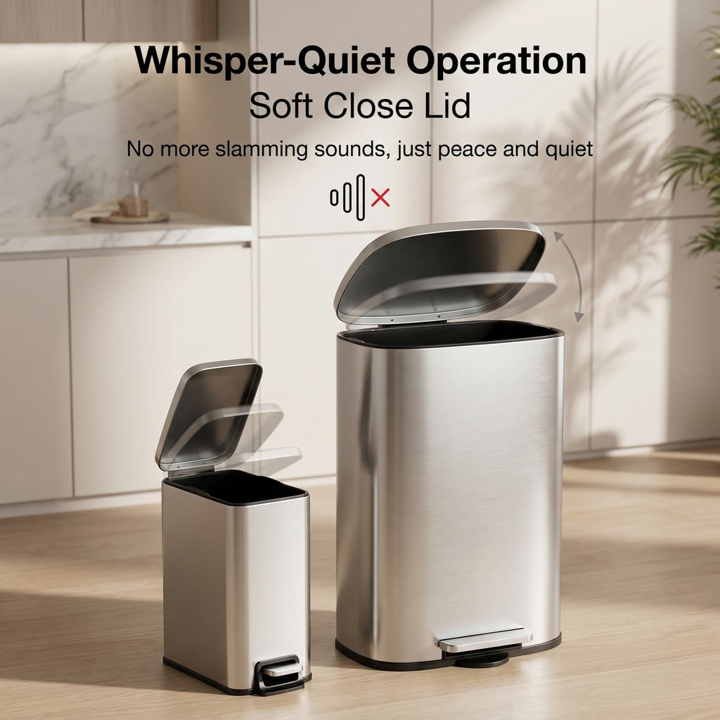 13 Gallon and 1.6 Gallon Stainless Steel Trash Can Set with Lid and Step-on Pedal D8618