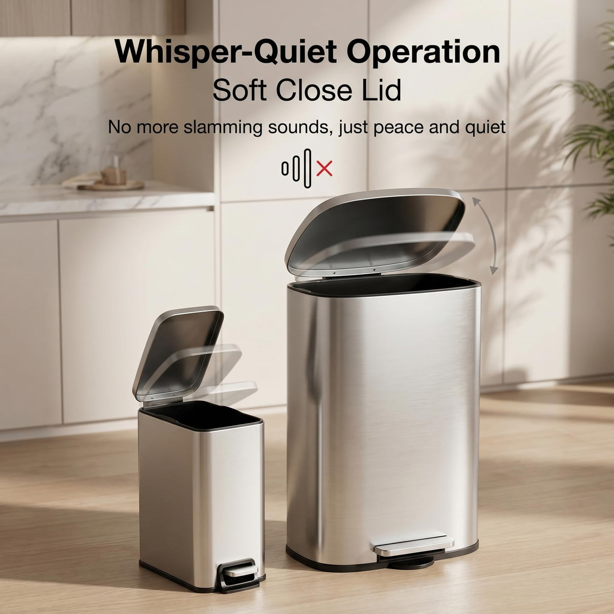 13 Gallon and 1.6 Gallon Stainless Steel Trash Can Set with Lid and Step-on Pedal D8618