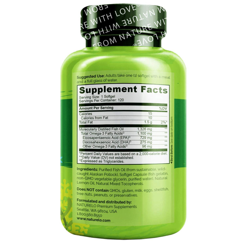 Omega 3 Fish Oil Supplement 1100mg 120 Softgels U756