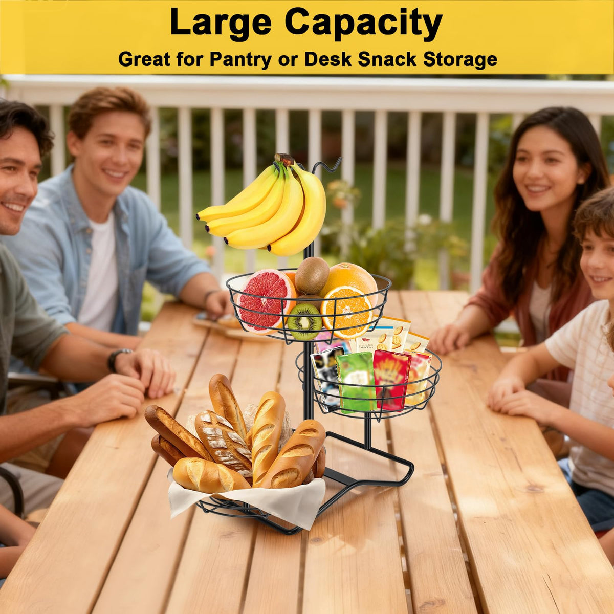 3 Tier Fruit Basket Bowl with 2 Banana Hooks Z221
