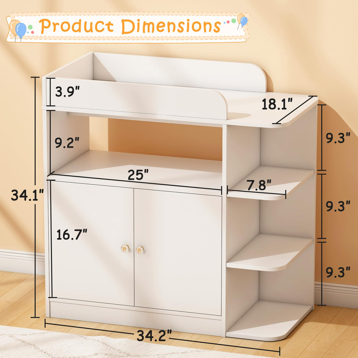White Wood Changing Table Dresser with Cabinet Y12305