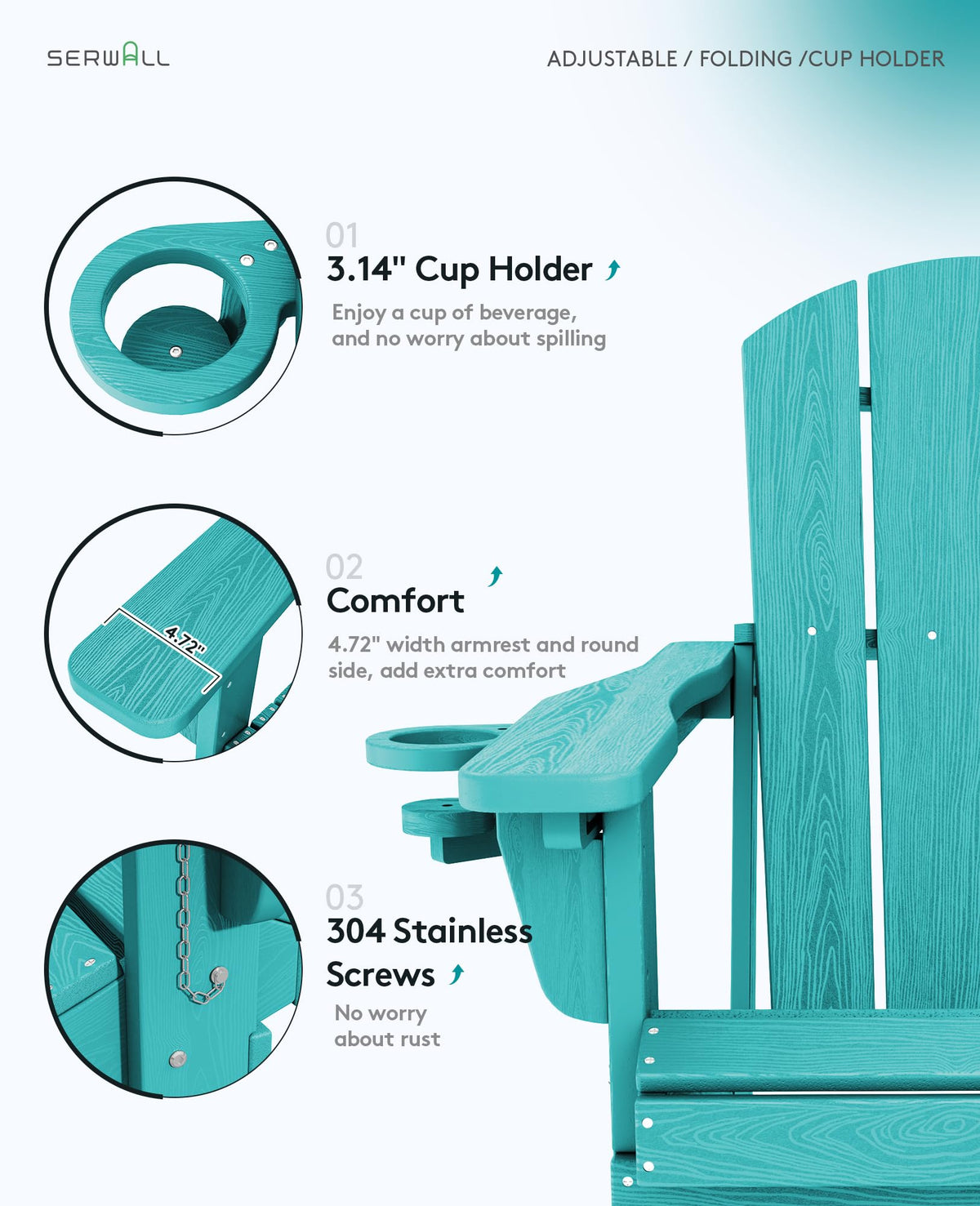Folding Adjustable Adirondack Chair with Cup Holder W346