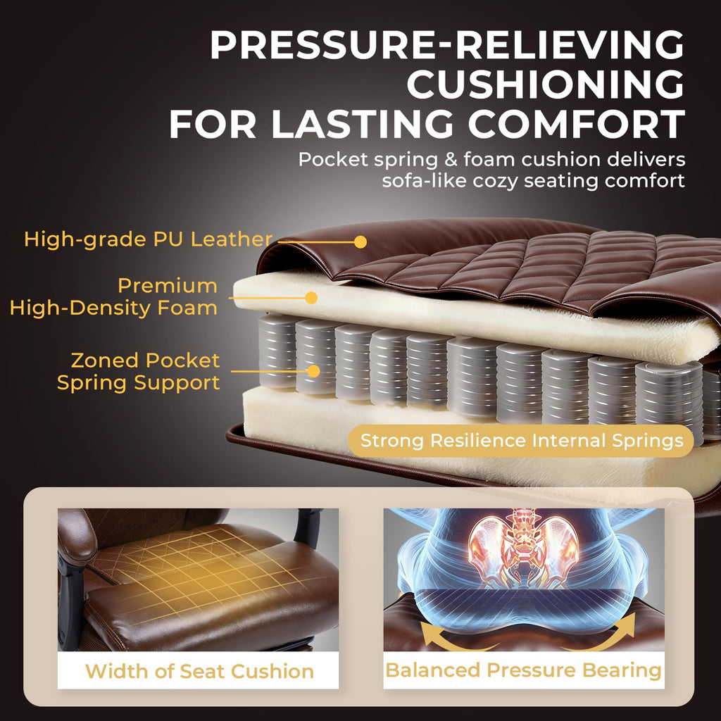 Brown Heated Massage Reclining Leather Office Chair with Foot Rest X162447