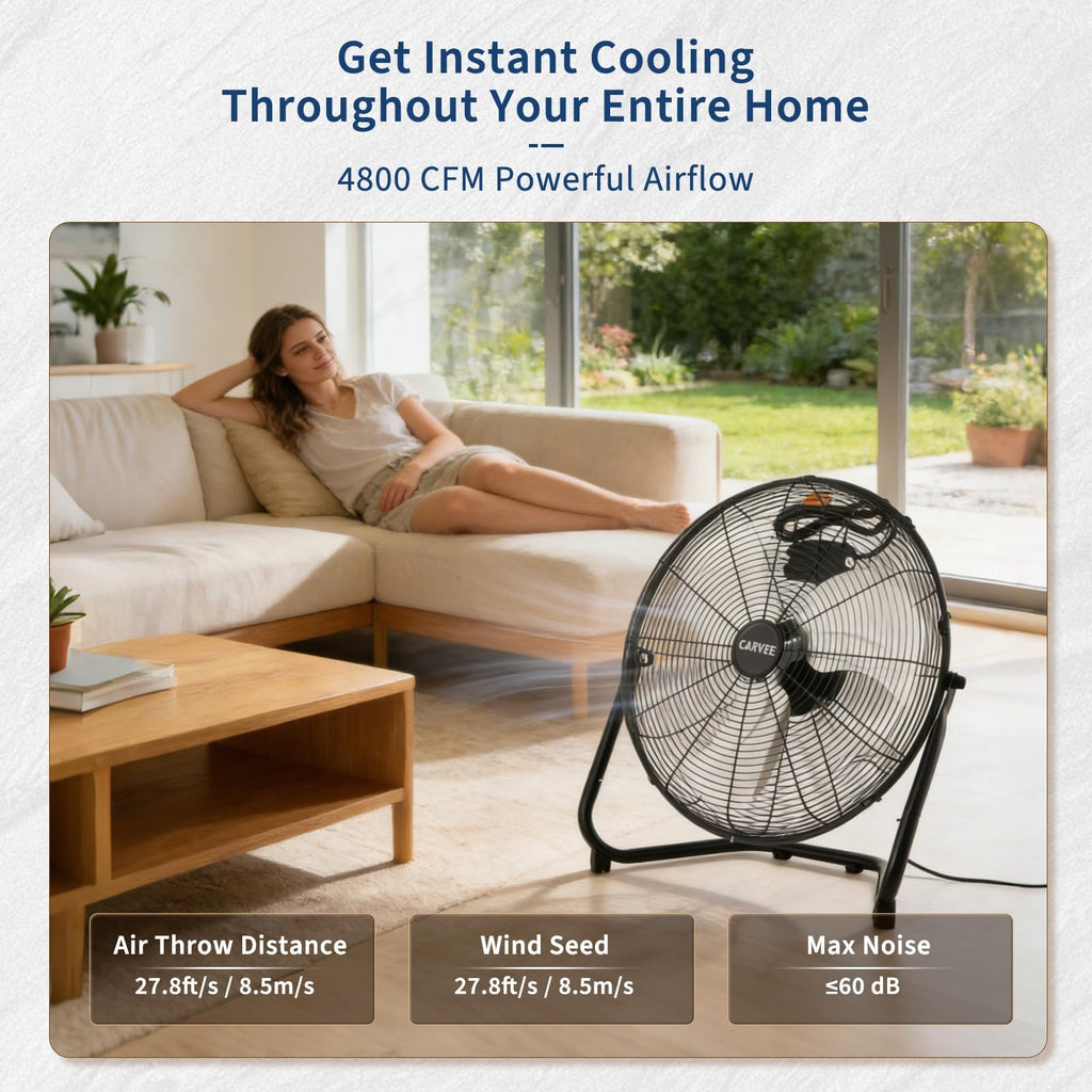 20 Inch High Velocity 3 Speeds Portable Floor Fan J6480