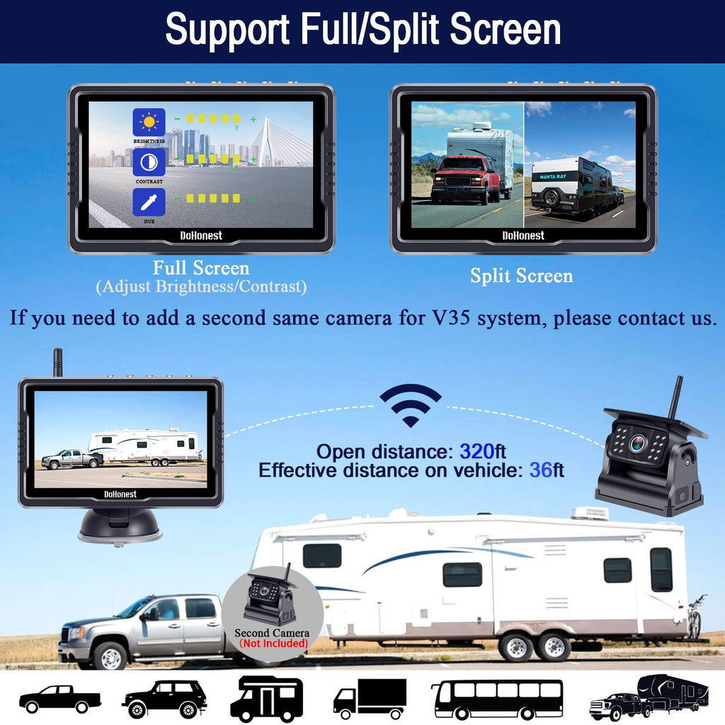 Wireless Solar Magnetic Backup Camera HD 1080P 5'' Monitor Kit Q816246