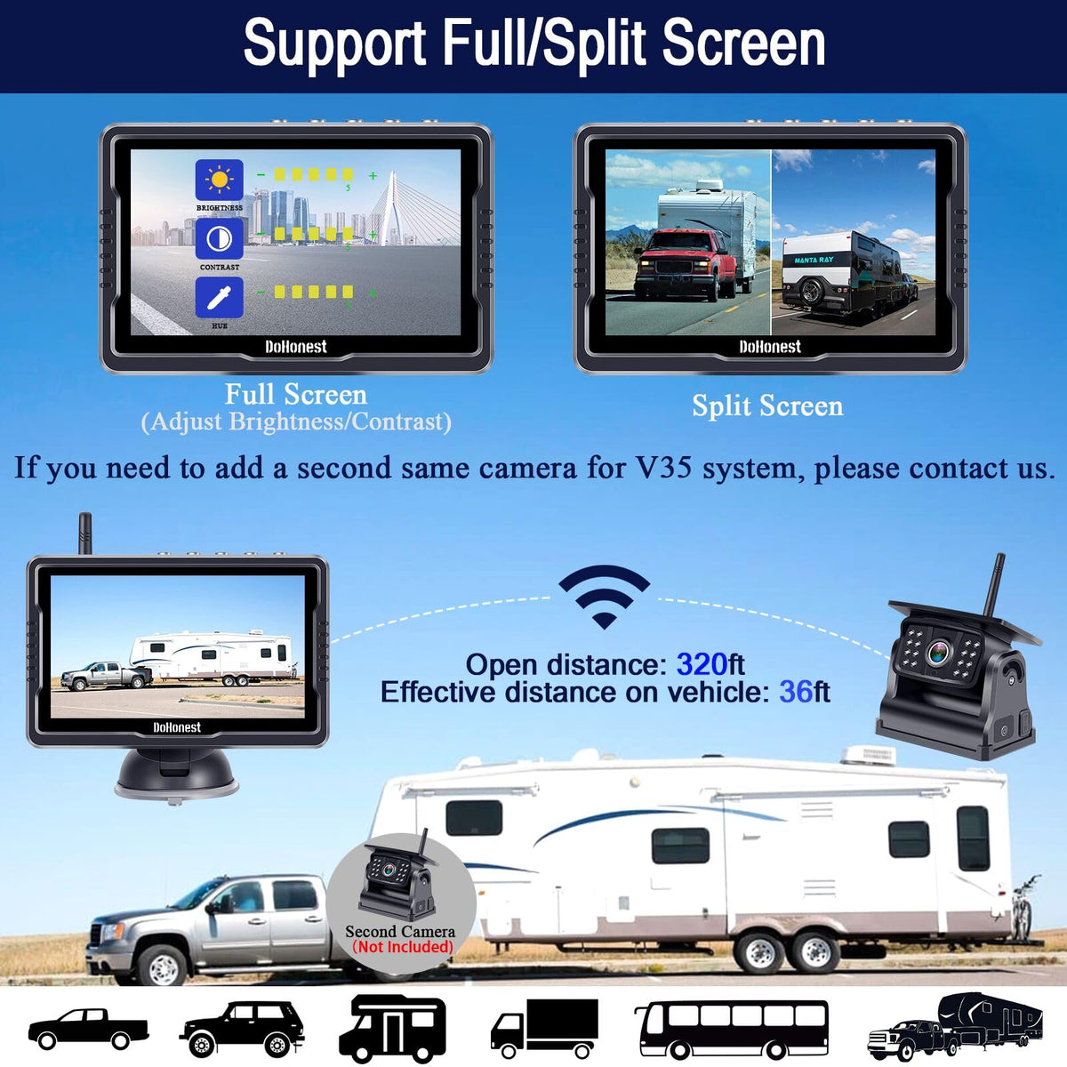 Wireless Solar Magnetic Backup Camera HD 1080P 5'' Monitor Kit Q816246