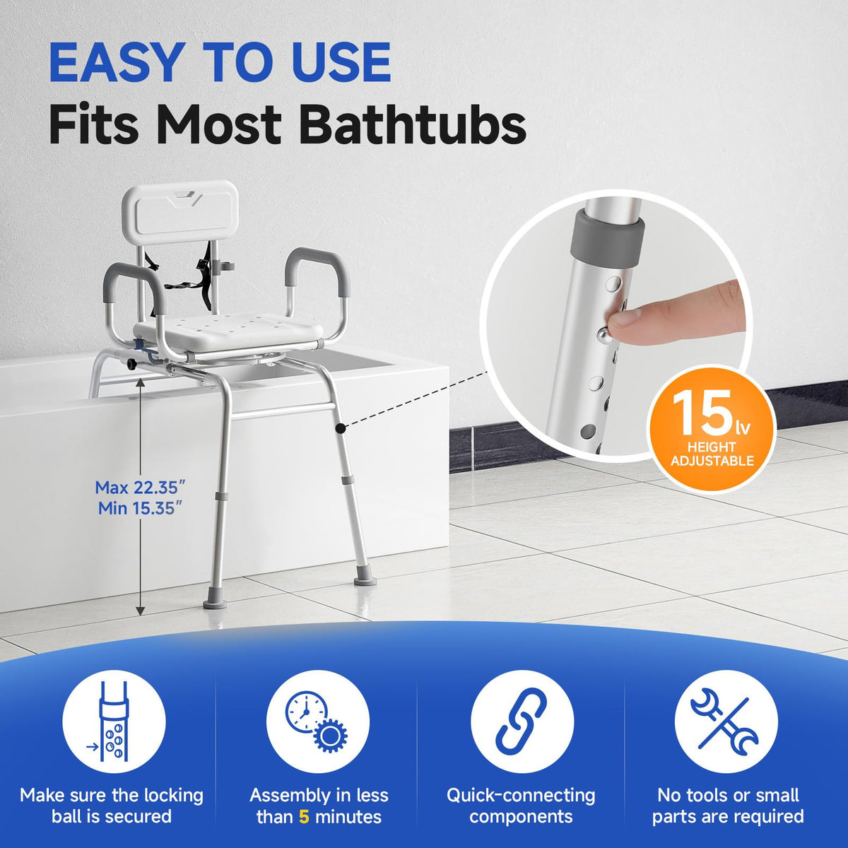 Sliding Shower Chair with Swivel Seat H873