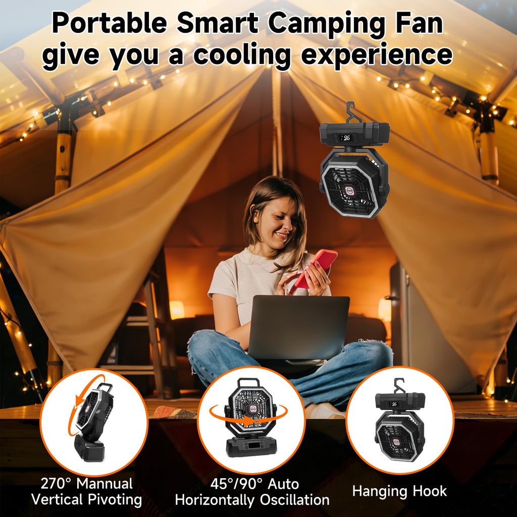 Black 10-Inch 40000mAh Portable Camping Fan C6910