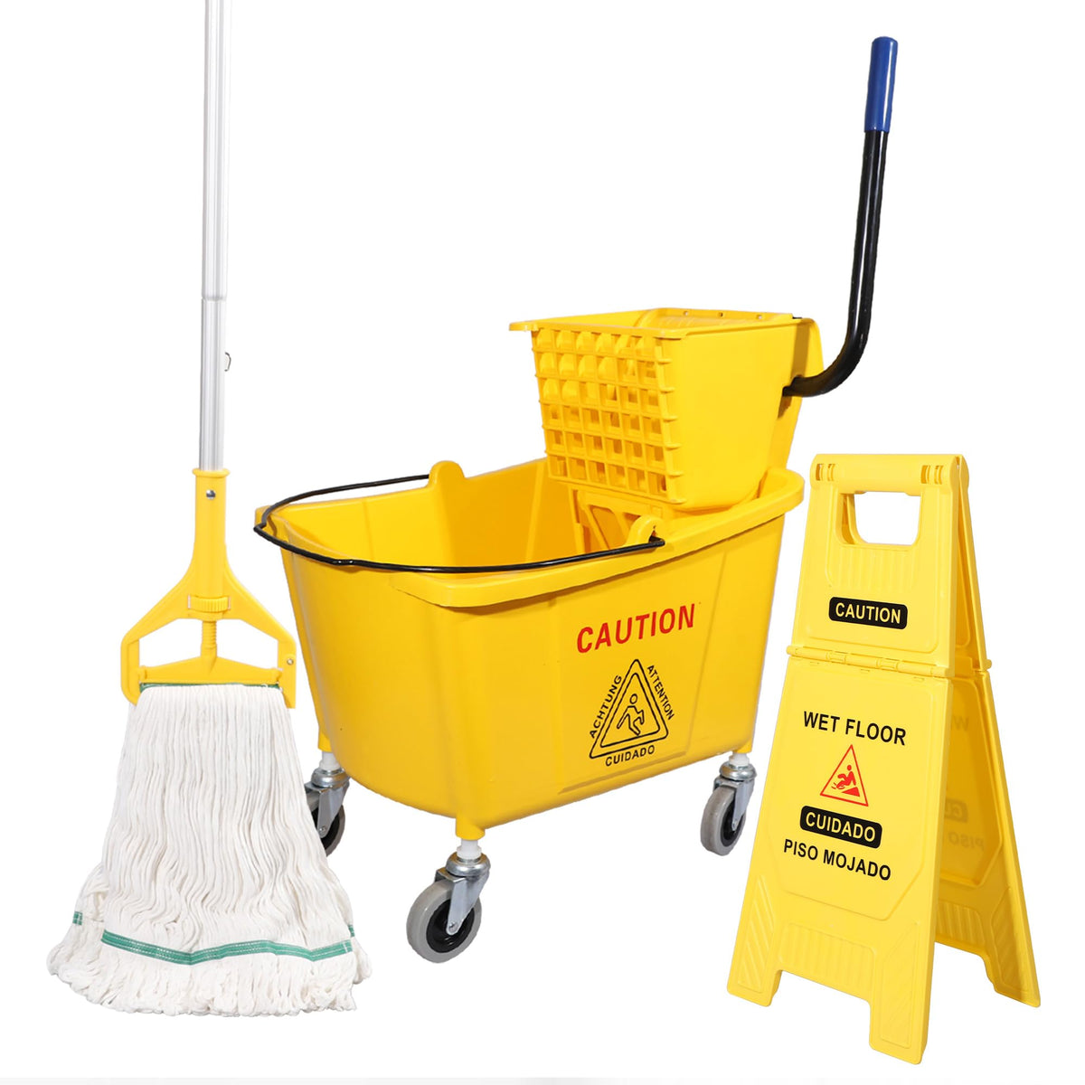 35Qt. Side-Press Mop Bucket and Wringer Combo on Wheels, Yellow J738788