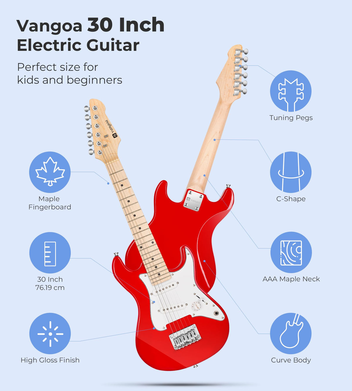 30 Inch Kids Electric Guitar Starter Kit with Amp Red Y1494
