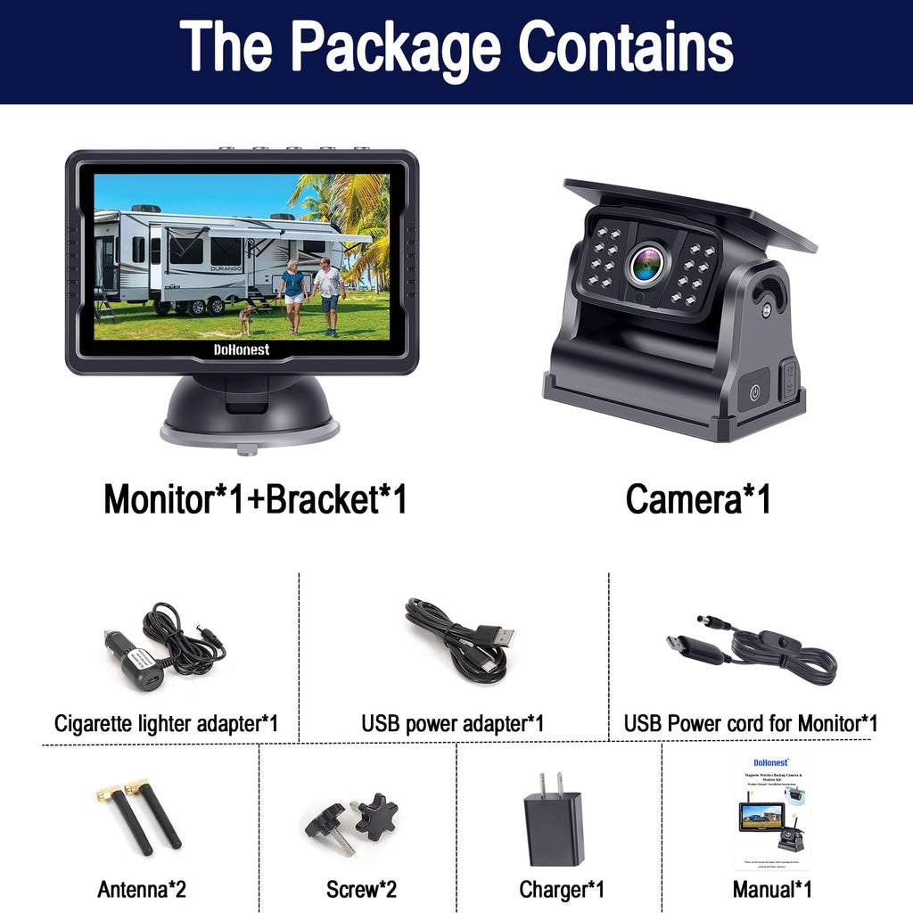 Wireless Solar Magnetic Backup Camera HD 1080P 5'' Monitor Kit Q816246