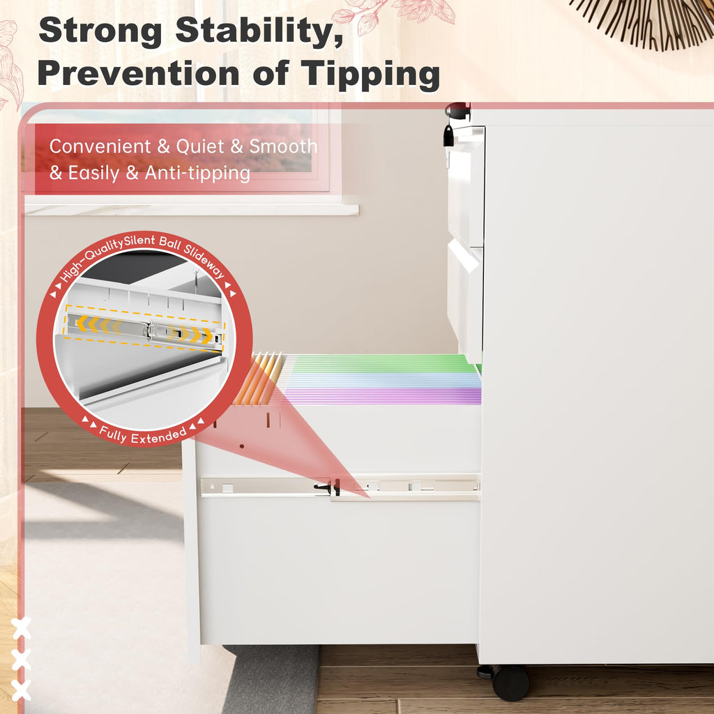 White 3 Drawer Metal Rolling File Cabinet E7210