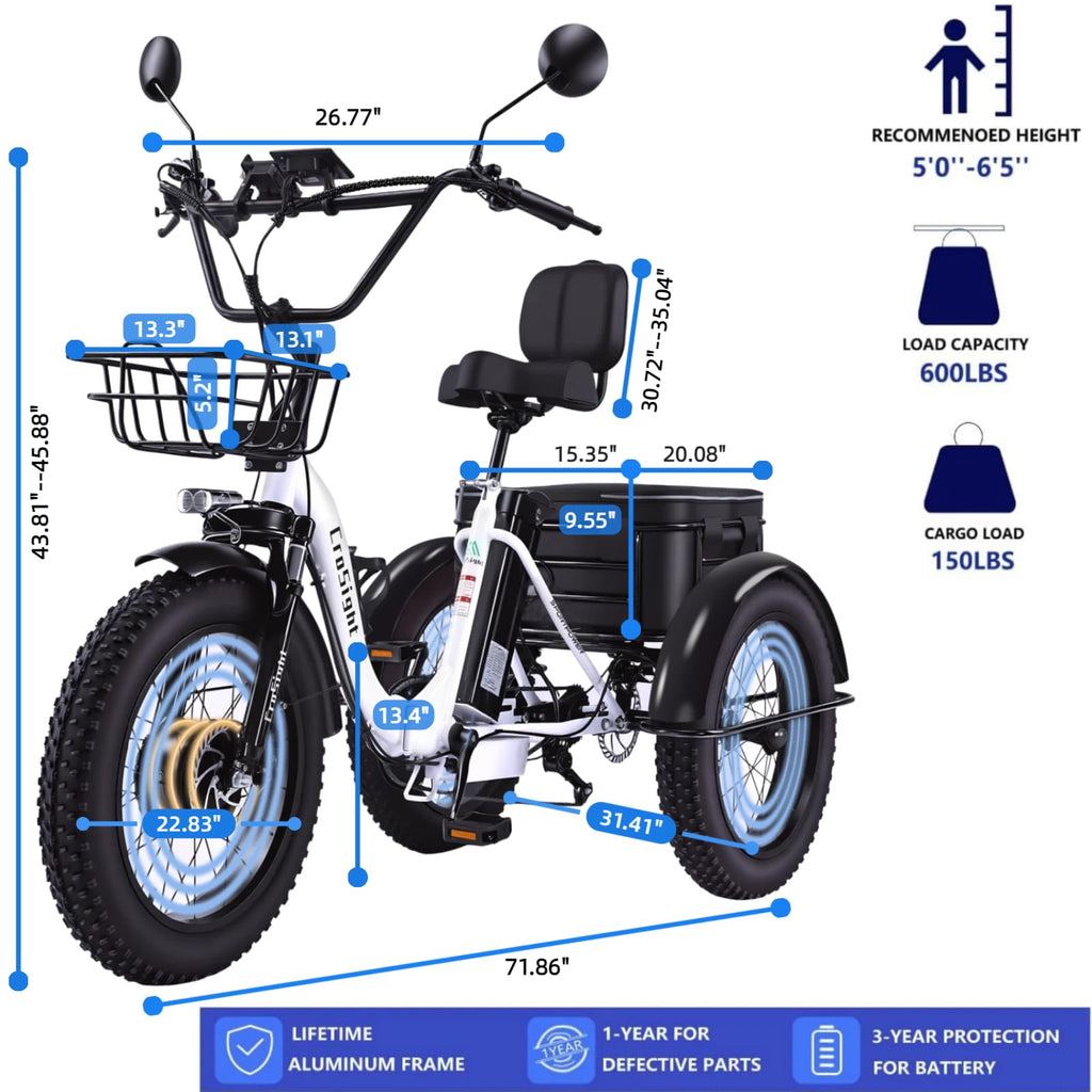 20" Fat Tire Folding Electric Tricycle 750W 48V X639